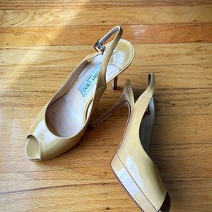 [SOLD] Jimmy Choo Nova Patent 4”Leather Peep Toe Heels, Size 36.5